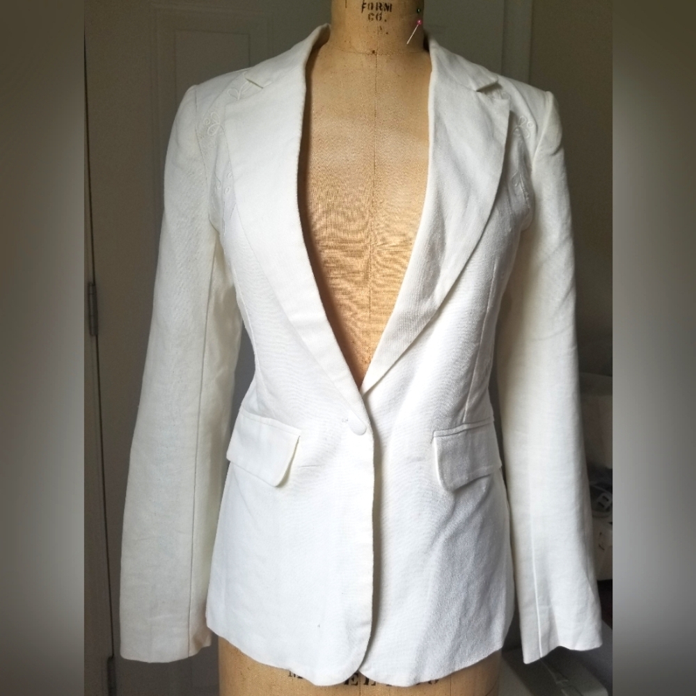 Linen and Rayon Embroidered Blazer
